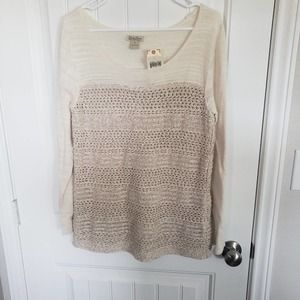 Nwt Lucky Brand beige crochet long sleeve blouse size XL
